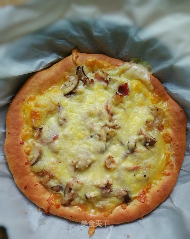 Savory Black Straw Mushroom Bacon Pizza recipe