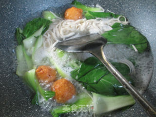 Noodles with Shrimp Balls and Greens recipe