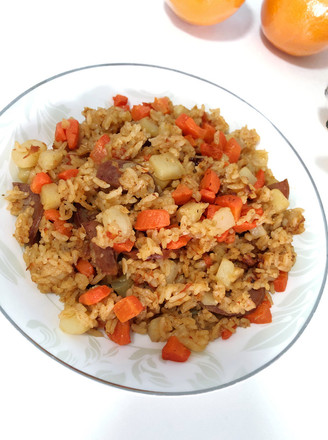 Stewed Rice with Tomato Sauce and Potato Sausage