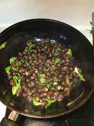 Fried Stone Snails with Basil Leaves recipe
