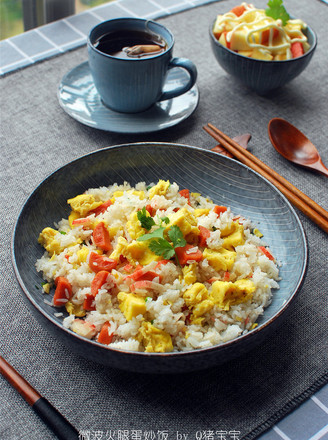 Microwave Fried Rice with Ham and Egg