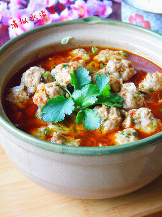 Cilantro Meatballs in Red Soup recipe