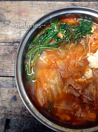 Kimchi and Enoki Mushroom Beef Tofu Pot