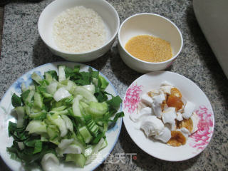 Two Rice Congee with Salted Duck Eggs and Vegetables recipe