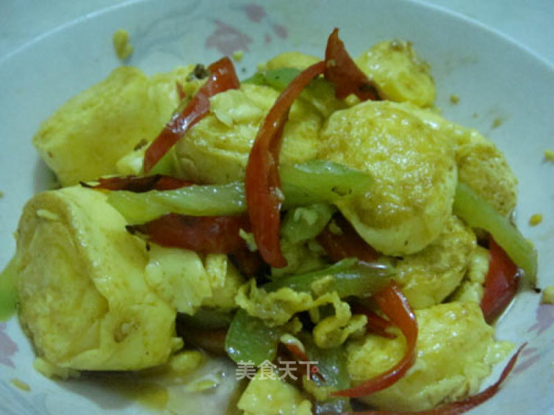 Stir-fried Japanese Tofu with Green and Red Pepper recipe