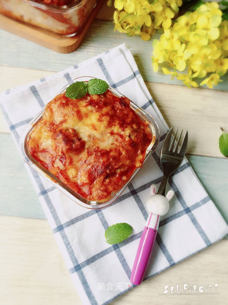 Baked Alphabet Spaghetti with Cheese Meatballs recipe