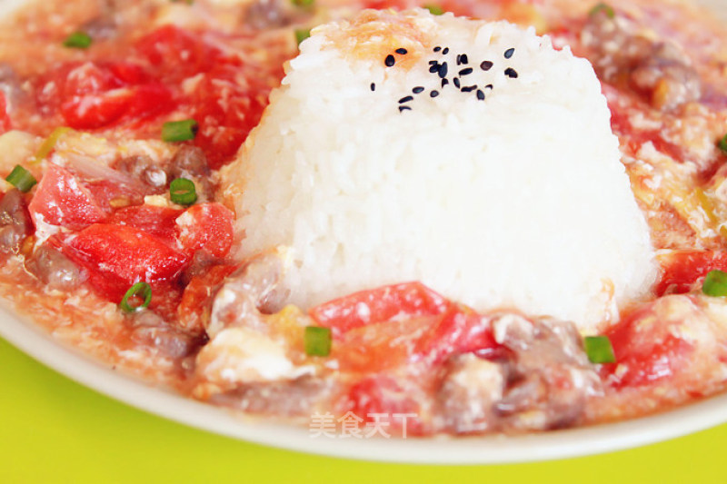 Beef Rice with Tomato Scrambled Eggs recipe