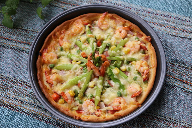 Braised Naan--shrimp and Mixed Vegetable Pizza recipe