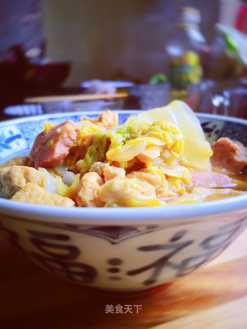 Cabbage Stew with Luncheon Meat and Bean Paste recipe