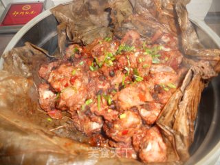 Microwave Food---steamed Pork Ribs with Lotus Leaf Black Bean Sauce recipe