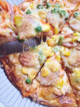 Homemade Pizza - Ham, Shrimp and Vegetables recipe