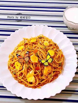 Spaghetti with Golden Egg Tomato Meat Sauce recipe