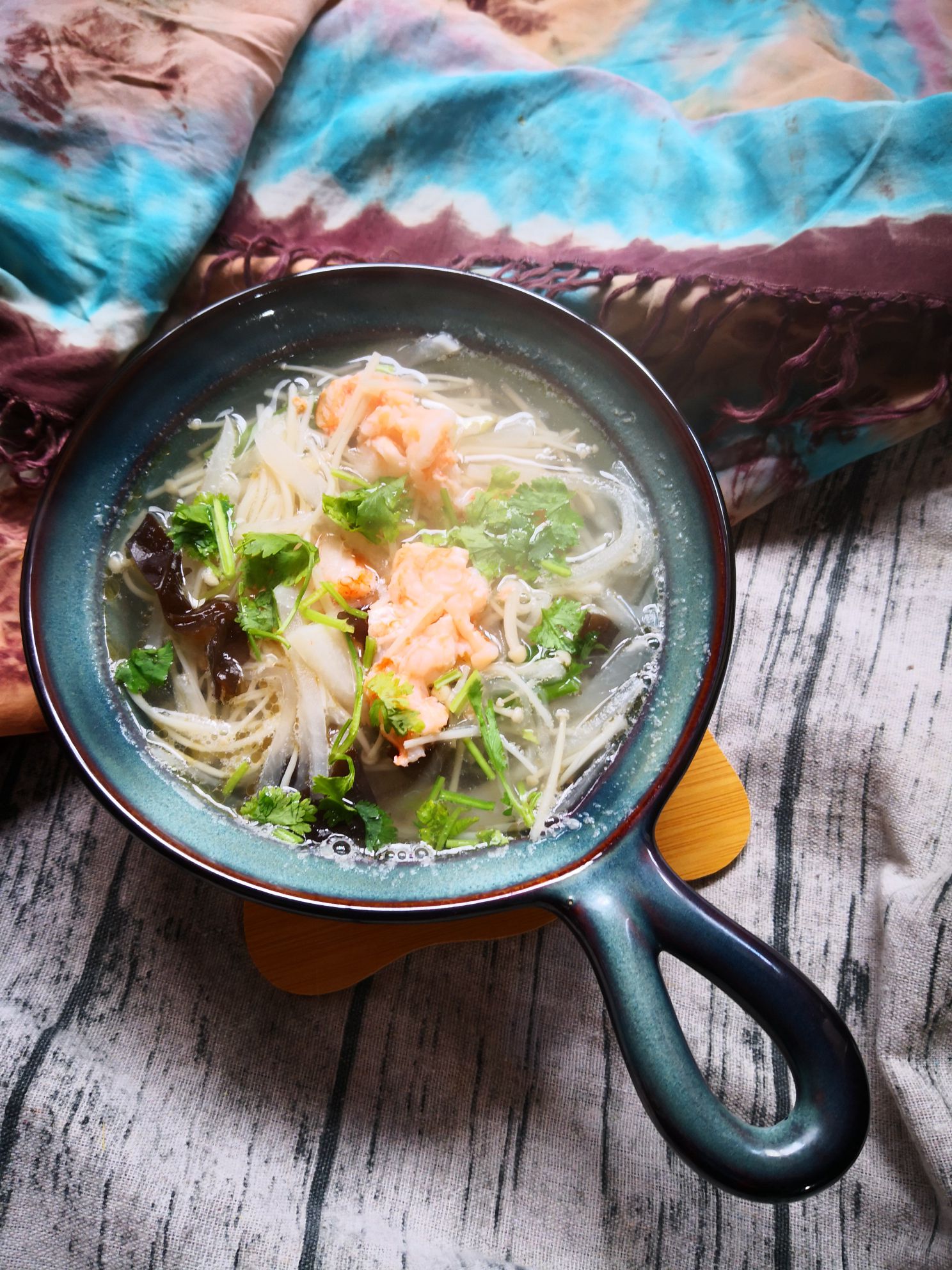 Enoki Mushroom and Shrimp Soup recipe