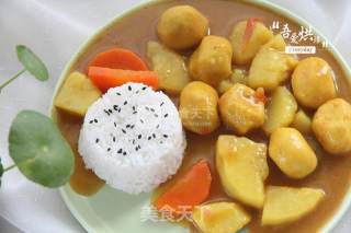 Popular Street Food Everywhere-curry Fish Balls and Potatoes recipe