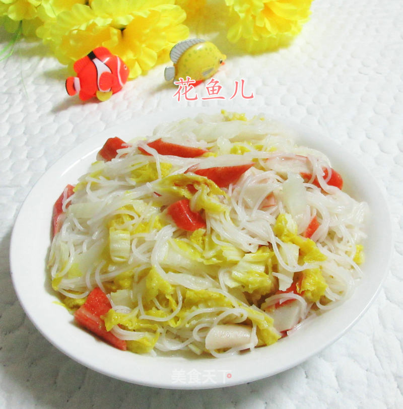 Fried Rice Noodles with Crab Sticks and Baby Vegetables recipe