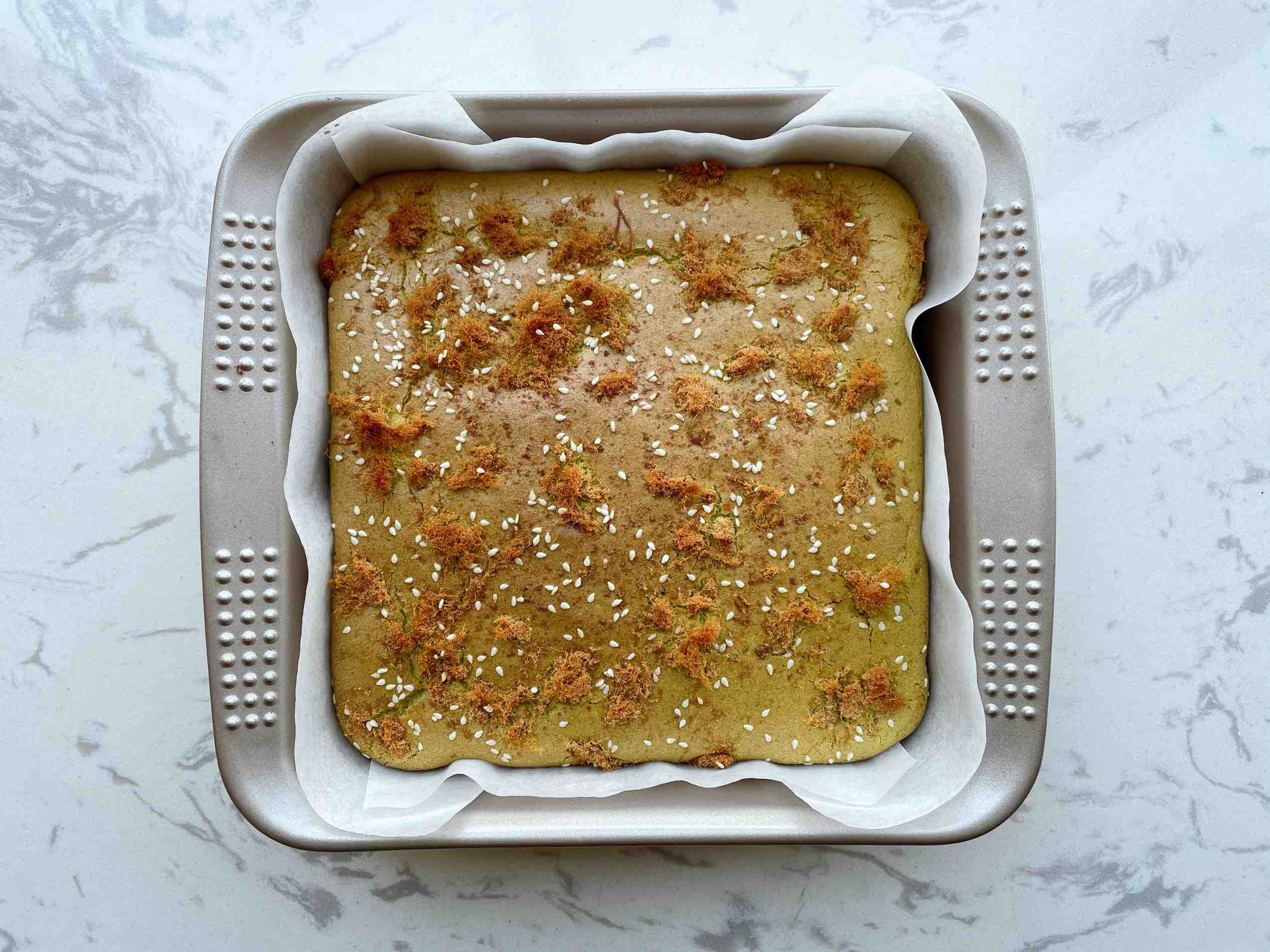 Spinach Pork Floss Cake recipe