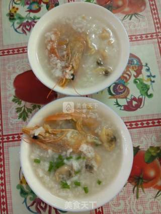 Big White Shrimp Congee with Flower Beef Meat recipe