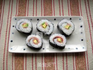 Avocado Ham Sushi-two Rolls and Two Different Colors recipe