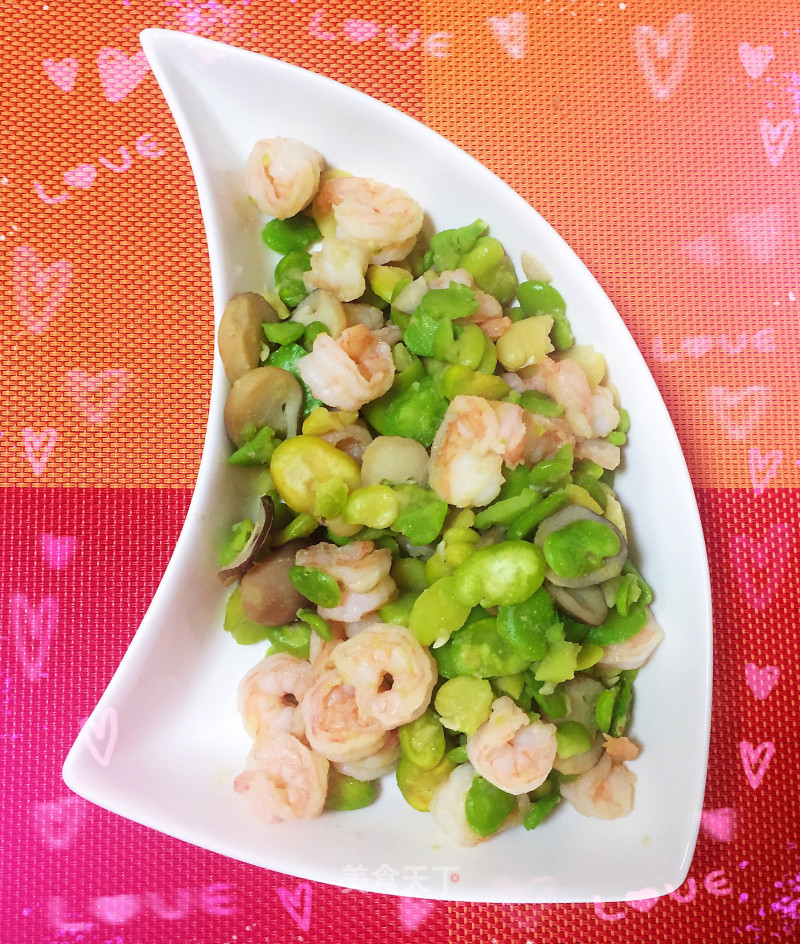 Stir-fried Shrimp with Broad Beans and Straw Mushrooms recipe