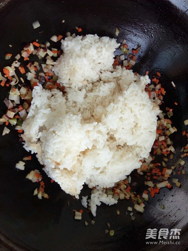 Fried Rice with Chicken and Mustard Broccoli Root recipe