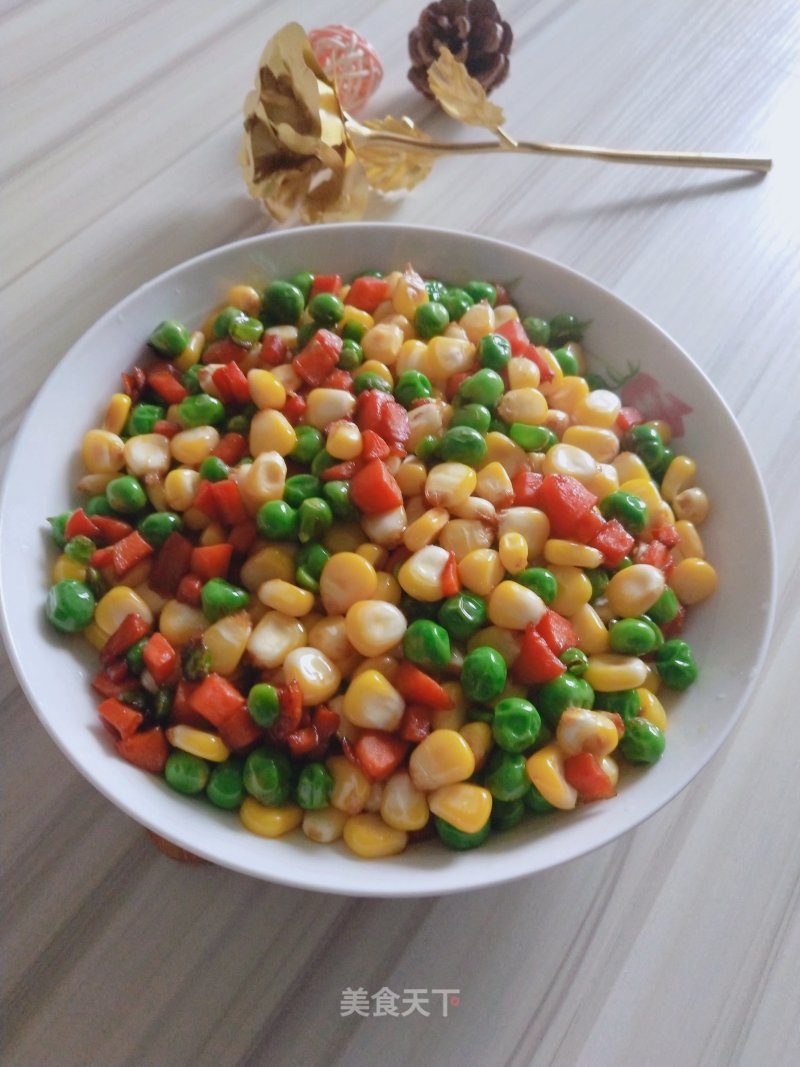 Stir-fried Carrots with Corn and Green Peas recipe