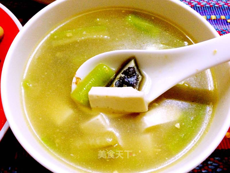 Loofah Preserved Egg Tofu Soup recipe