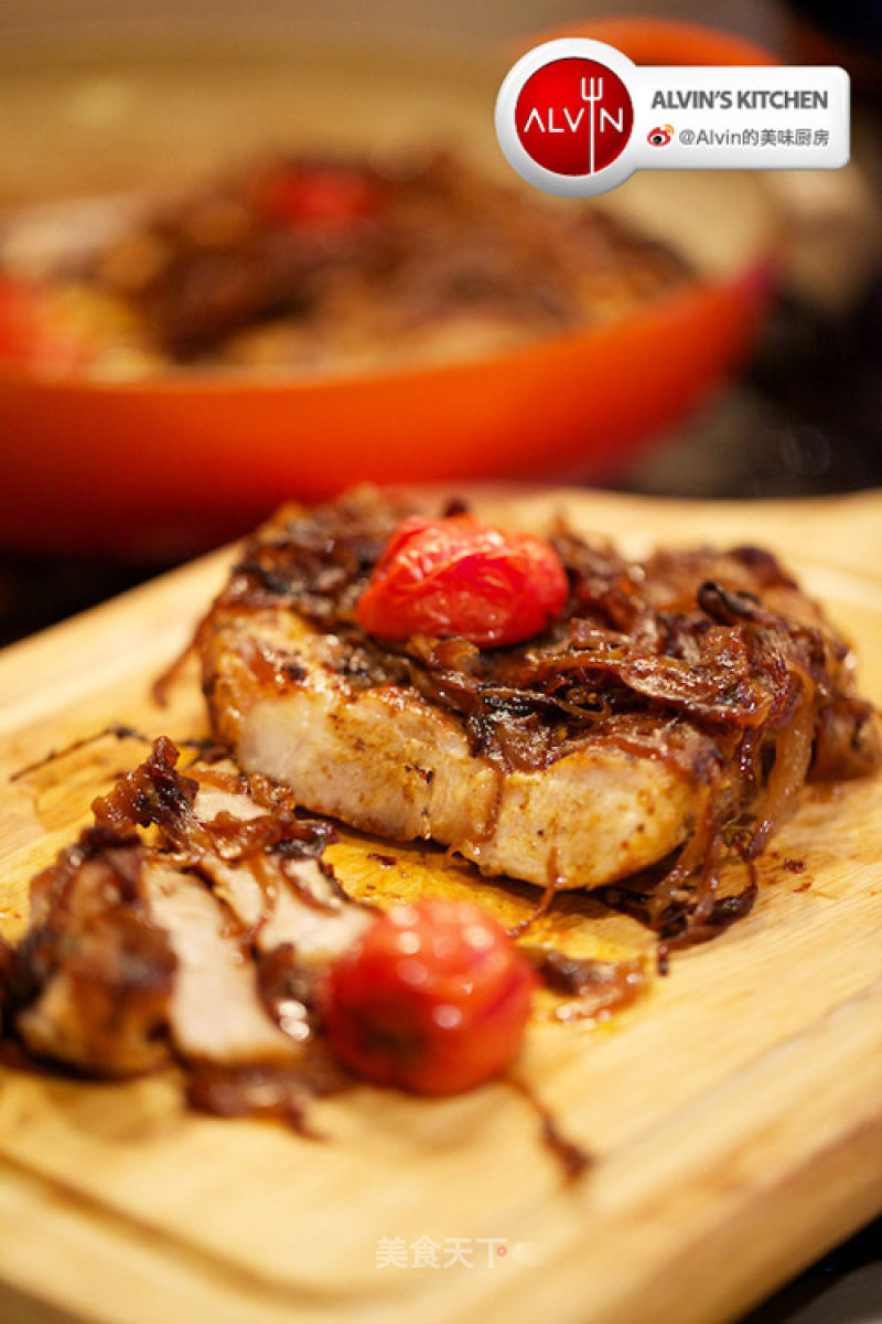Grilled Pork Chop with Caramelized Onions recipe