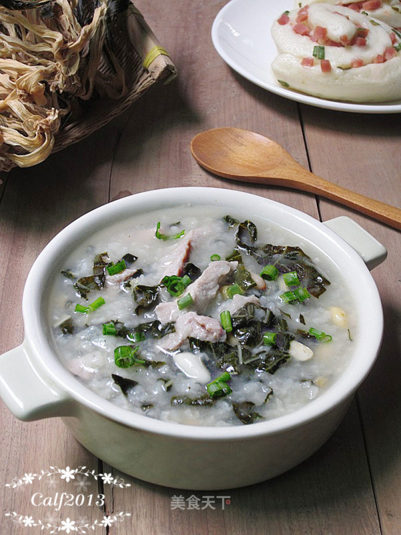 Dried and Lean Pork Congee with Farm Vegetables recipe