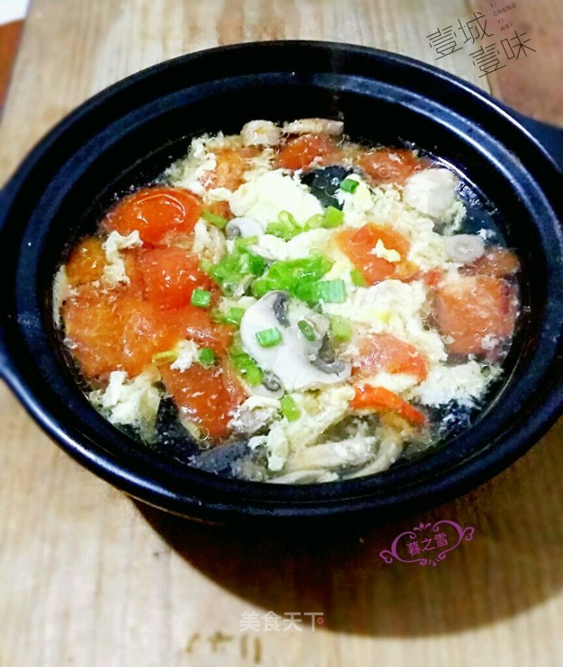 Tomato and Mushroom Egg Drop Soup recipe