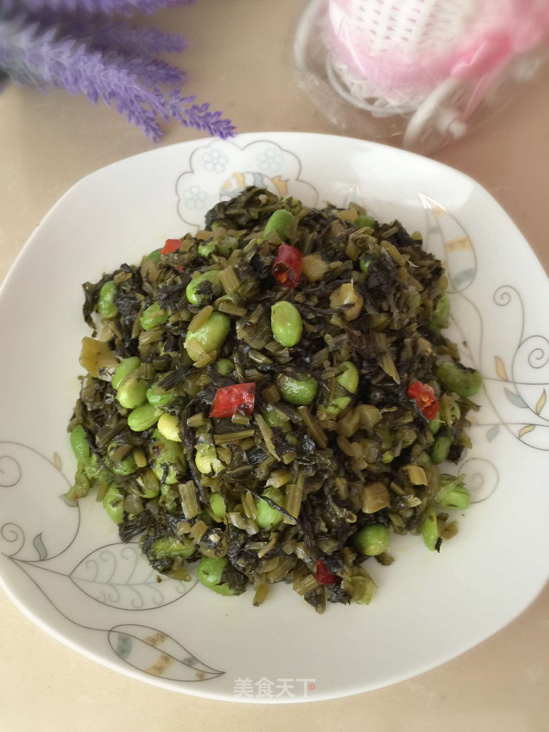 Stir-fried Edamame with Pickles recipe