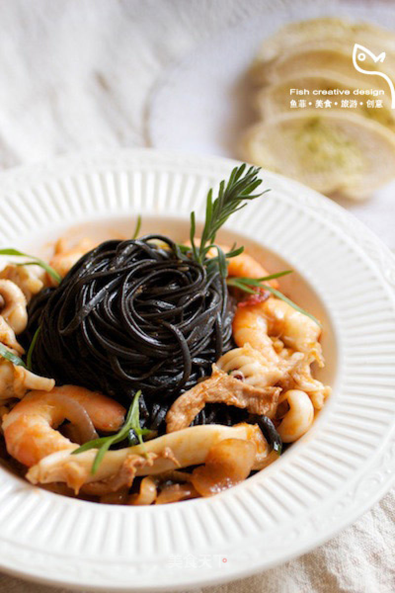 Seafood Pasta with Cuttlefish Sauce recipe