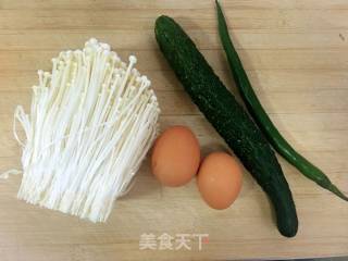 Scrambled Eggs with Cucumber and Enoki Mushroom recipe