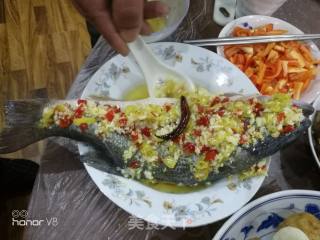 Steamed Sea Bass with Chopped Pepper and Garlic recipe