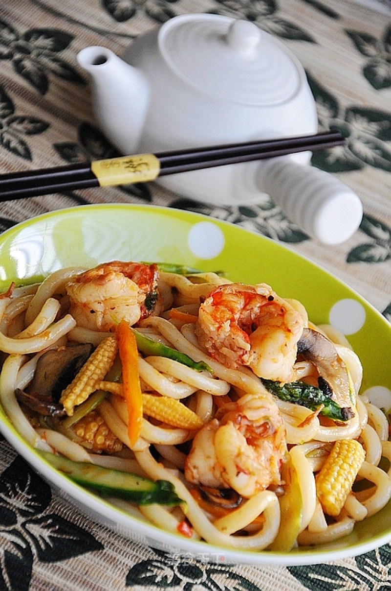 Fried Seafood Udon Noodles with Xo Sauce recipe