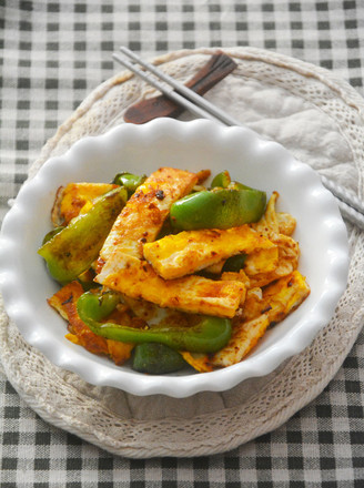 Stir-fried Poached Egg with Green Pepper recipe