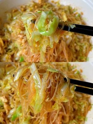 Fried Cabbage with Egg and Vermicelli recipe