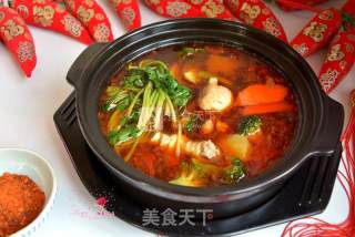 Spicy Hot Pot with Chicken Soup and Mixed Vegetables recipe