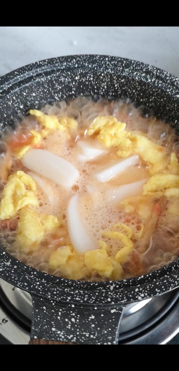 Tomato Egg Rice Cake Soup recipe