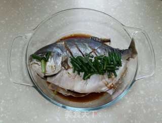 Microwave Steamed Fish: Scallion Golden Pomfret recipe