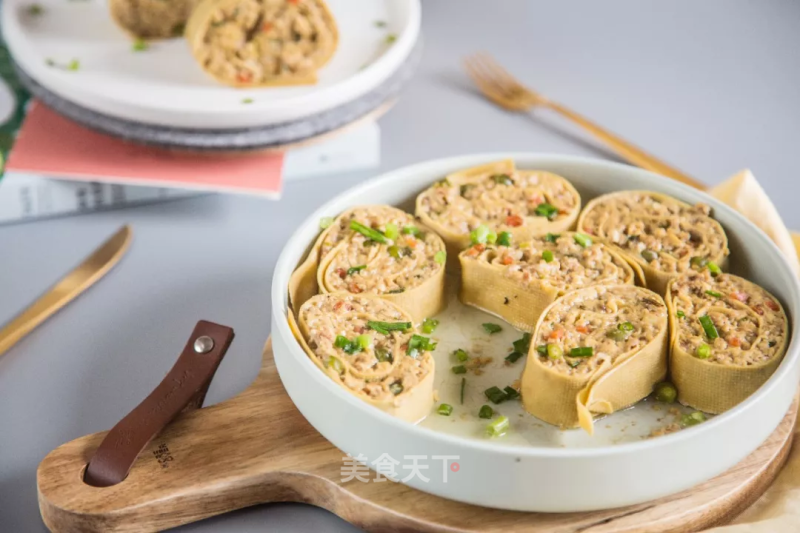 Tofu Rolls with Scallion Oil and Pork Froth recipe