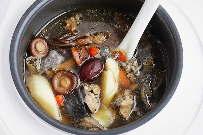 Mushroom and Yam Black Chicken Soup recipe