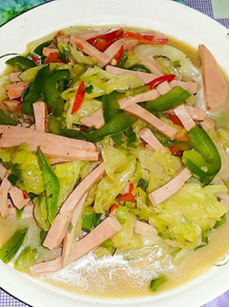 Stir-fried Lettuce with Double Pepper Ham