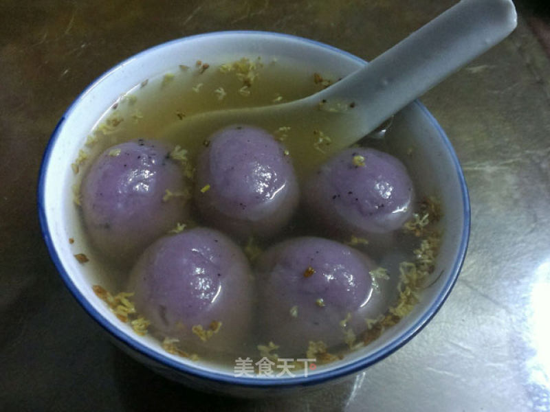 Sweet-scented Osmanthus, Purple Sweet Potato and Black Sesame Glutinous Rice Balls recipe