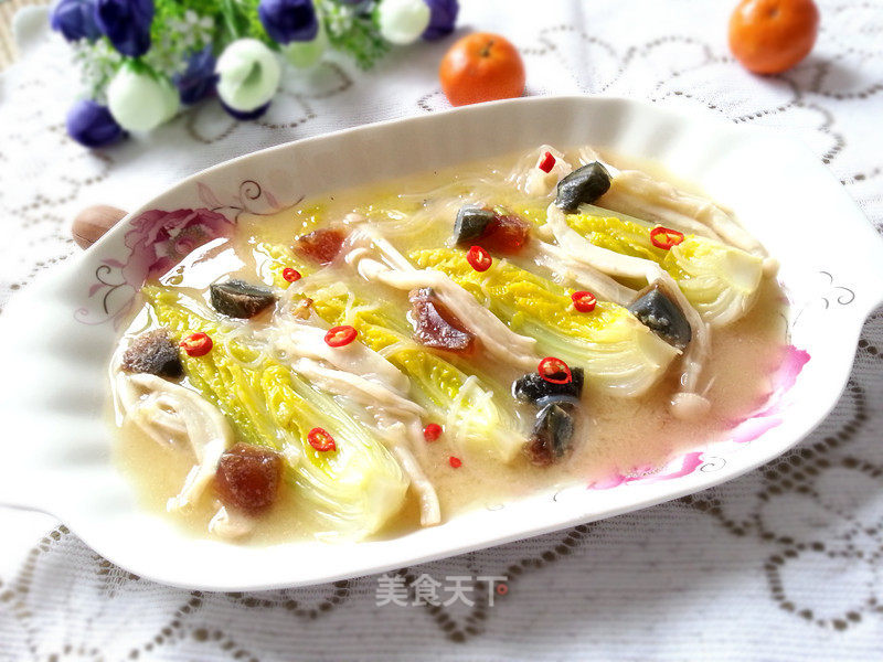 Seafood Mushroom, Preserved Egg and Baby Dish recipe