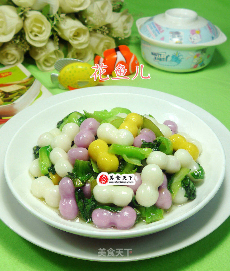 Stir-fried Three-color Rice Cake with Vegetable Core