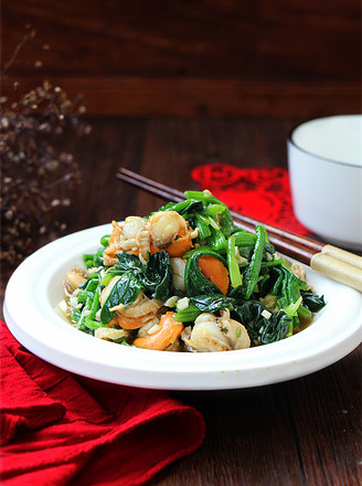 Scallops Mixed with Spinach recipe
