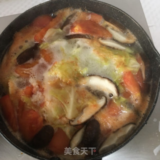 Fish Ball Soup with Tomatoes, Mushrooms and Cabbage recipe