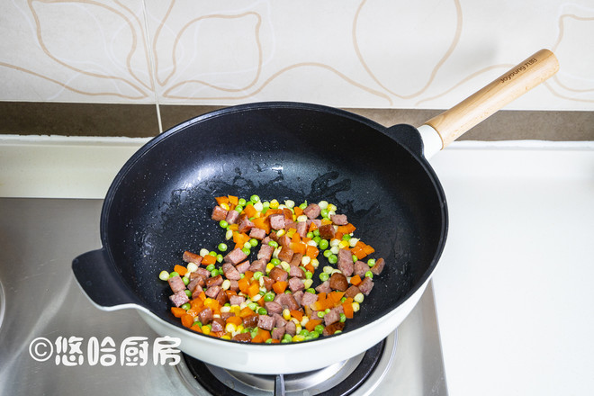 Assorted Fried Rice with Beef Sausage recipe