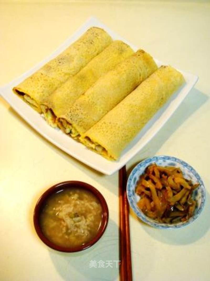 Shandong Characteristic Farmhouse Rice "pancake Rolls with Green Onions" recipe