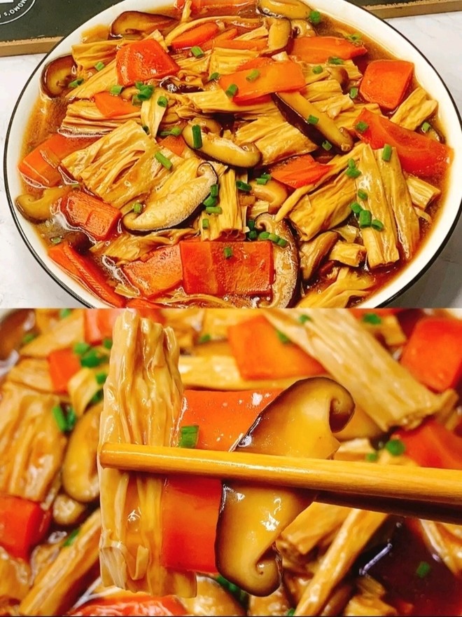 ㊙vegetarian·rice Killer❗simple and Delicious: Fried Yuba with Mushrooms and Carrots recipe